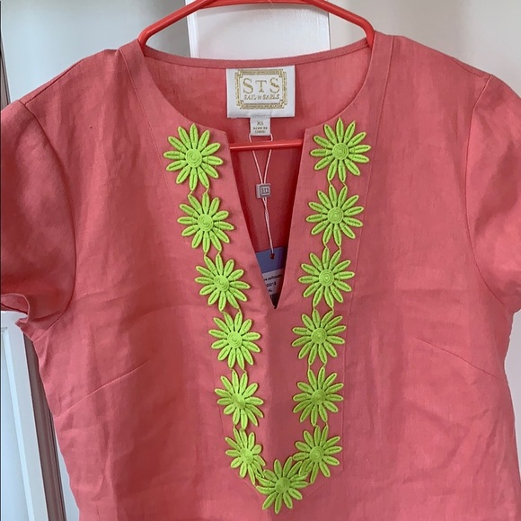 🎉NWT Sail to Sable Coral 🪸 Linen Dress - Embroidered Details 👗 - Picture 2 of 13